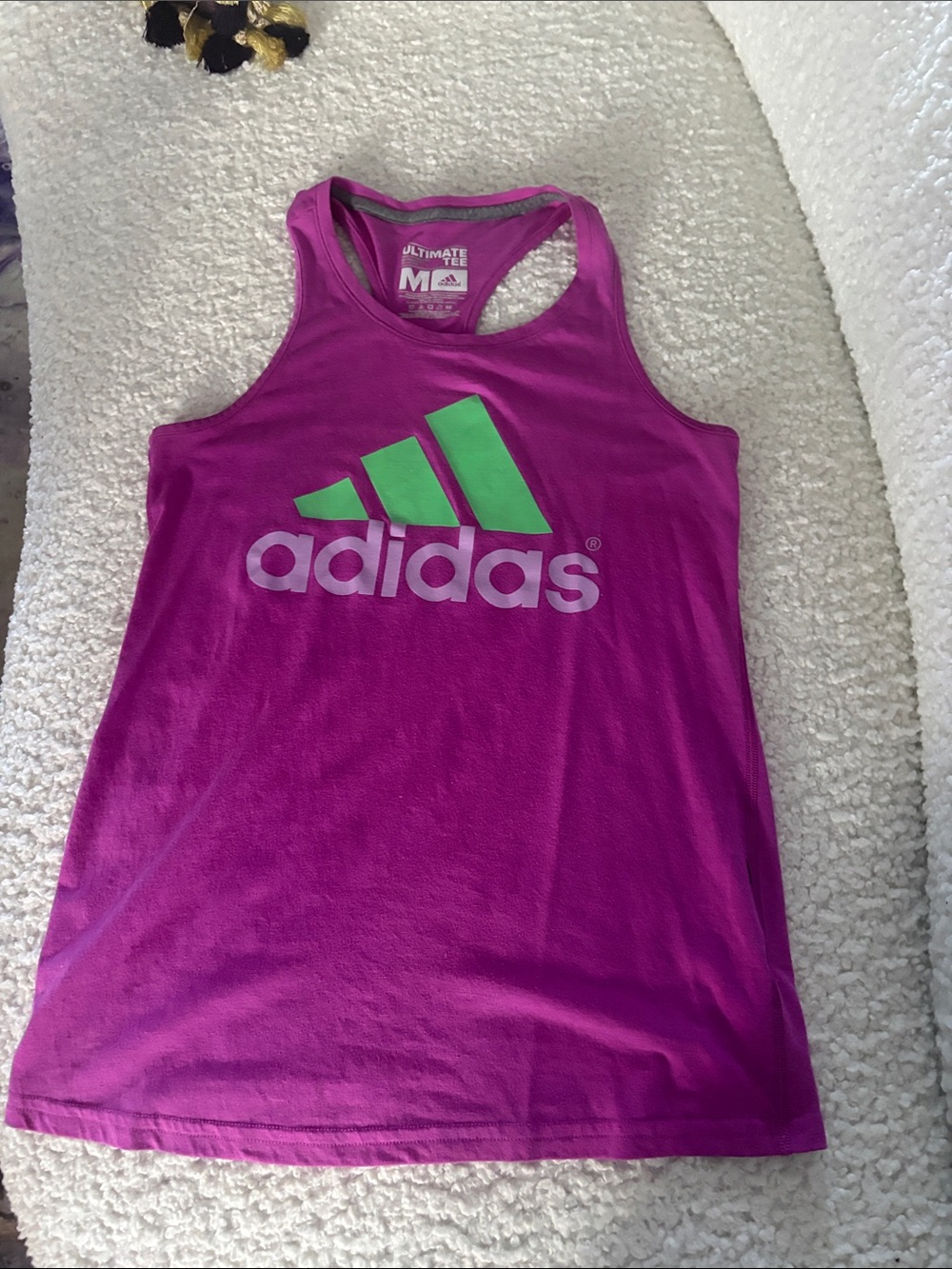 adidas Ladies Magenta Tank Top with Green Logo SzM